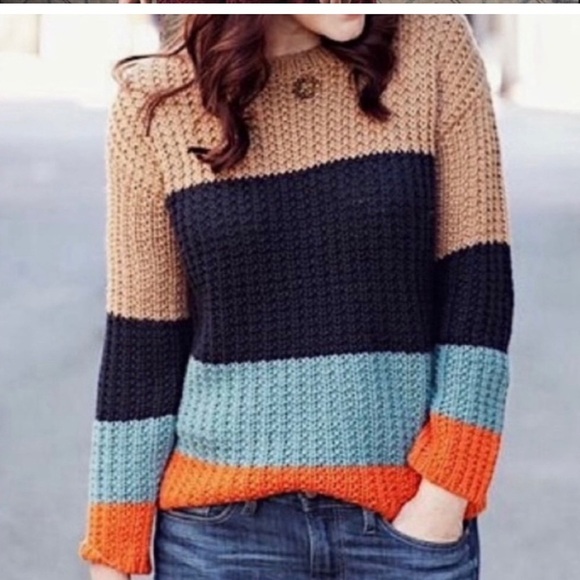 Anthropologie Sparrow Cozy colorblock Crew Neck Sweater - Picture 5 of 5